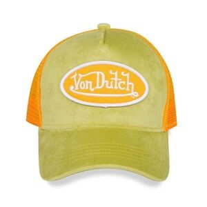 VON DUTCH SHERBET CRUSH VELVET GREEN - ORANGE TRUCKER SNAPBACK PANEL HAT